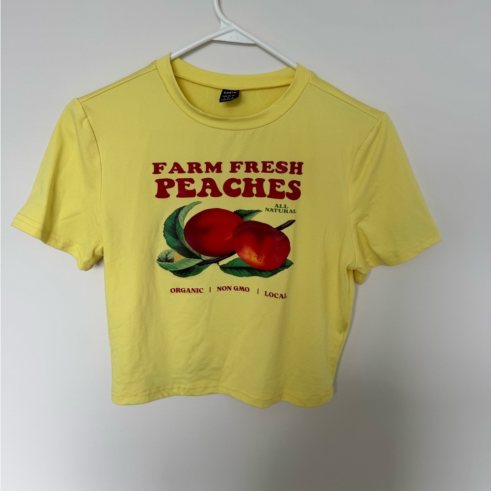 SHEIN Yellow Graphic Tee - Farm Fresh Peaches